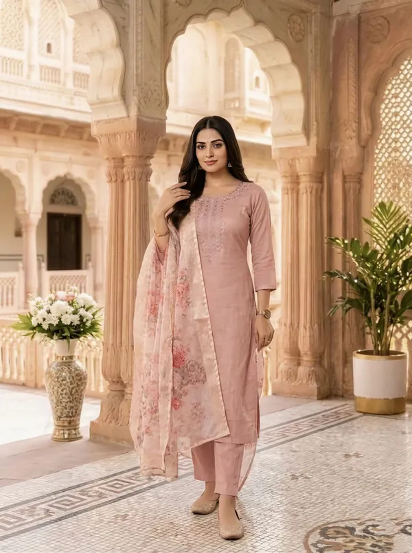 Pink_Elegant_Embroidered_Kurta_Set_With_Floral_Dupatta_For_Women