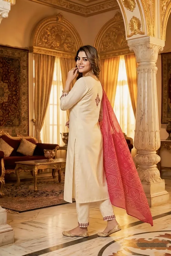 Cream_Embroidered_Salwar_Suit_Set_With_Pink_Dupatta_For_Women