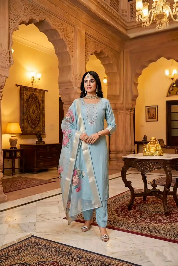 Sky_Blue_Embroidered_Kurta_Set_With_Floral_Dupatta_For_Women