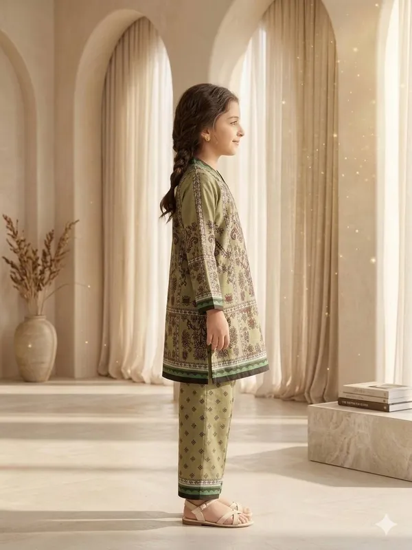 Olive_Green_with_Soft_Print_Co-Ord_Set_For_Girls