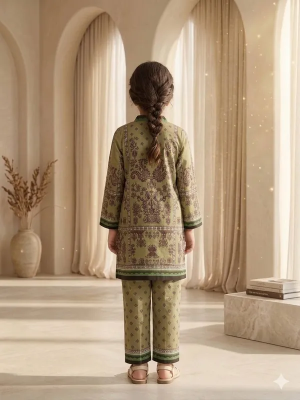 Olive_Green_with_Soft_Print_Co-Ord_Set_For_Girls