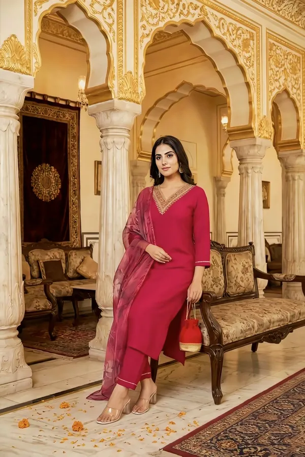 Women'S_Embroidered_Magenta_Salwar_Suit_Set_With_Dupatta