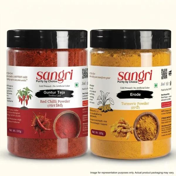 Erode_Haldi_Cold_Pressed_Turmeric_Powder_From_Tamil_Nadu_100G_And_Guntur_Teja_Red_Chilli_Powder_Extra_Hot_100G_Pack_Of_2
