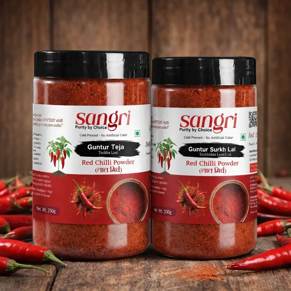 Guntur_Surkh_Lal_Red_Chilli_Powder_Mild_Natural_100G_And_Guntur_Teekha_Lal_(Teja)_Red_Chilli_Powder_Extra_Hot_250G_Pack_Of_2