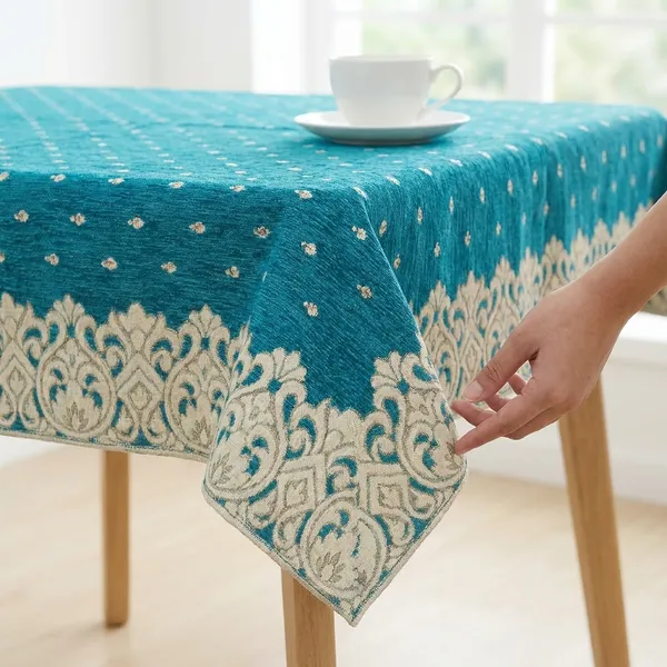 Sky_Blue_Velvet,_Jacquard_And_Chenille_Table_Cover_For_Dining_Table_And_Home_Decore