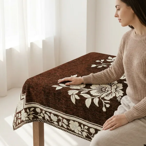 Coffee_Brown_Velvet,_Jacquard_And_Chenille_Table_Cover_For_Dining_Table_And_Home_Decore