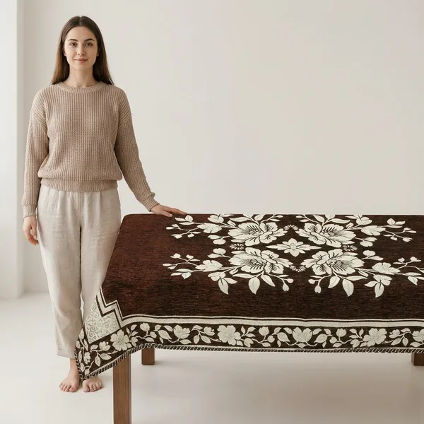 Coffee_Brown_Velvet,_Jacquard_And_Chenille_Table_Cover_For_Dining_Table_And_Home_Decore