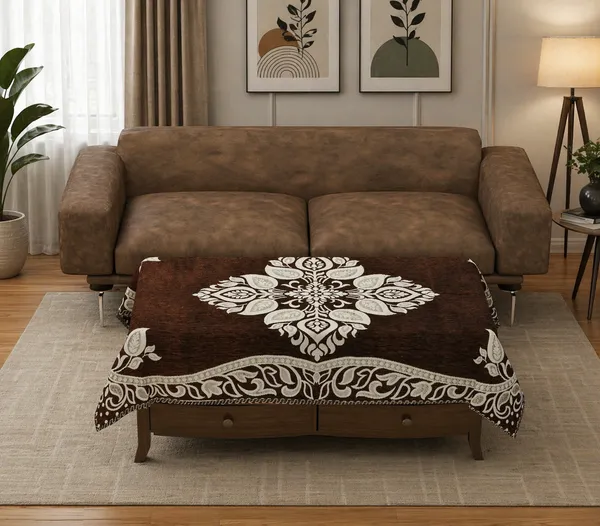 Coffee_Brown_Brown_Velvet,_Jacquard_And_Chenille_Table_Cover_For_Dining_Table_And_Home_Decore