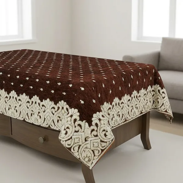 Coffee_Brown_Velvet,_Jacquard_And_Chenille_Table_Cover_For_Dining_Table_And_Home_Decore