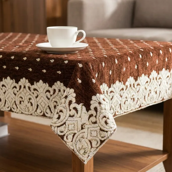 Coffee_Brown_Velvet,_Jacquard_And_Chenille_Table_Cover_For_Dining_Table_And_Home_Decore