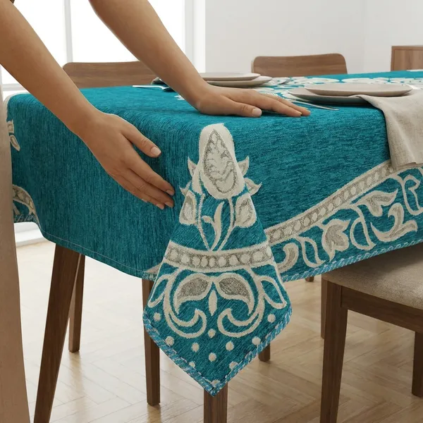 Sky_Blue_Velvet,_Jacquard_And_Chenille_Table_Cover_For_Dining_Table_And_Home_Decore