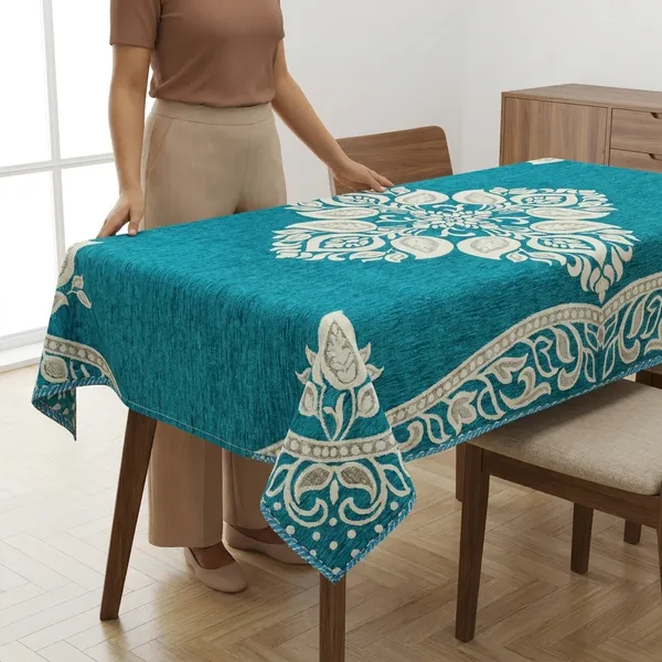 Sky_Blue_Velvet,_Jacquard_And_Chenille_Table_Cover_For_Dining_Table_And_Home_Decore