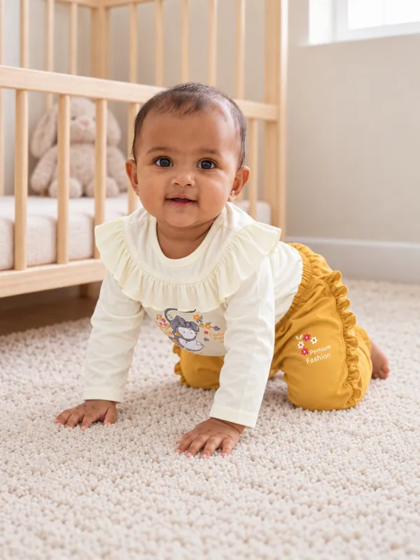 Mumsyde_Kids_Little_Honey_Set_–_Cream_Animal_Printed_Ruffle_Top_with_Mustard_Yellow_Pants