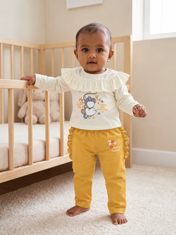 Mumsyde_Kids_Little_Honey_Set_–_Cream_Animal_Printed_Ruffle_Top_with_Mustard_Yellow_Pants