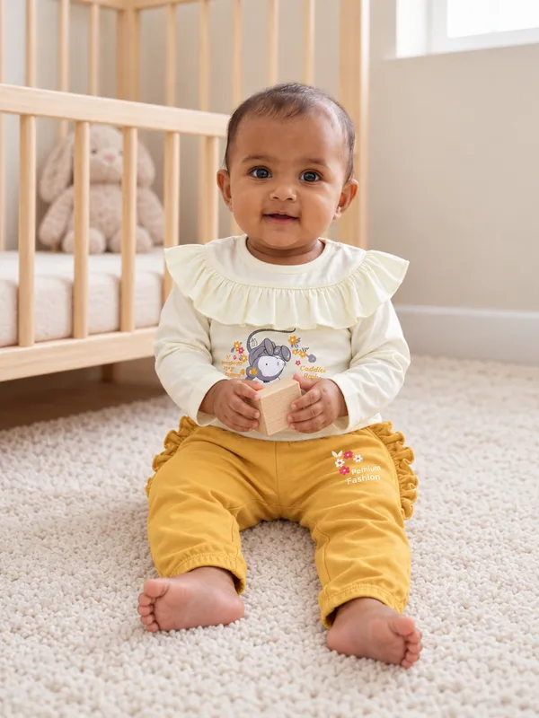 Mumsyde_Kids_Little_Honey_Set_–_Cream_Animal_Printed_Ruffle_Top_with_Mustard_Yellow_Pants