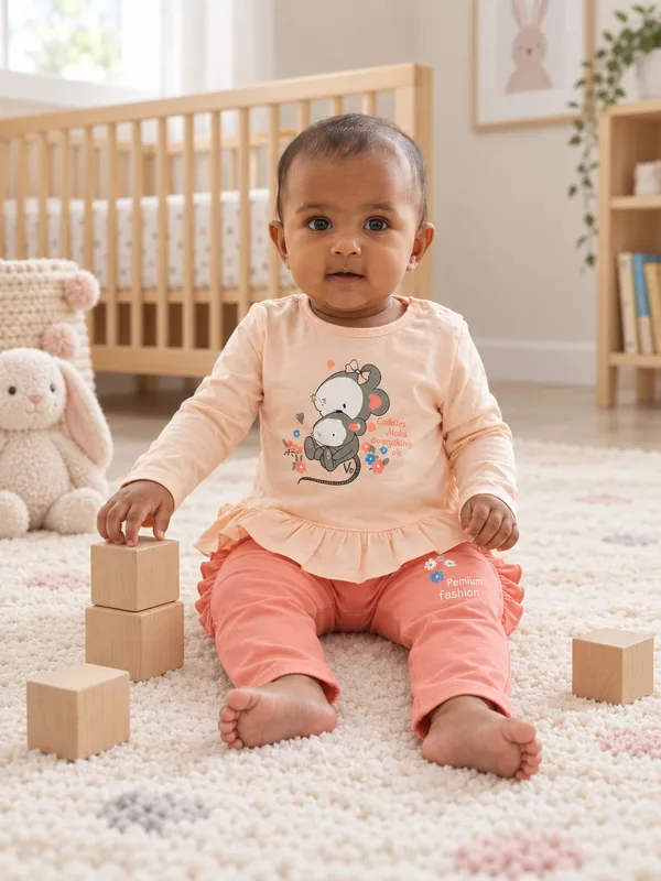 Mumsyde_Kids_Cuddlebug_Set_–_Peach_Animal_Printed_Full_Sleeve_Top_with_Coral_Ruffle_Pants