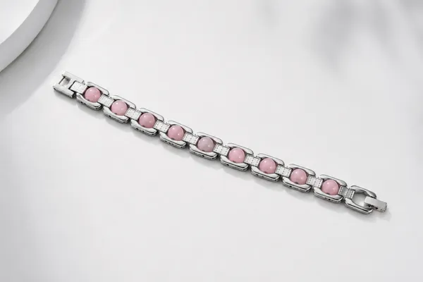 Natural_Rose_Quartz_Bracelet_With_German_Silver_Link_|_Silver_And_Pink