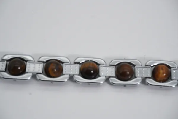 Tiger_Eye_Stone_Bracelet_|_Premium_Metal_Link_Bracelet_For_Men_And_Women_|_Silver_And_Golden_Brown