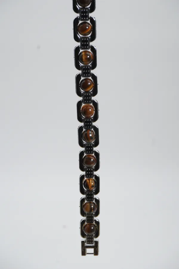 Tiger_Eye_Stone_Bracelet_|_Premium_Metal_Link_Bracelet_For_Men_And_Women_|_Silver_And_Golden_Brown