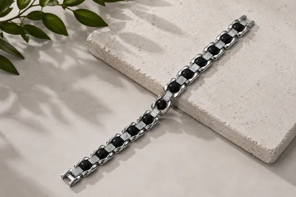 Silver_And_Black_Karungali_Wood_Bracelet