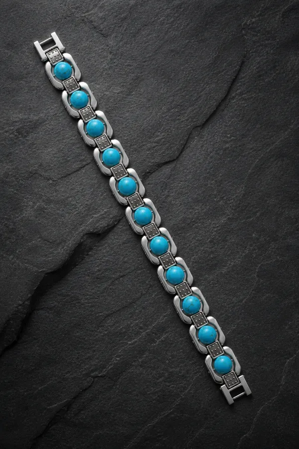Natural_Rose_Quartz_Bracelet_With_German_Silver_Link_|_Silver_And_Turquoise_Blue