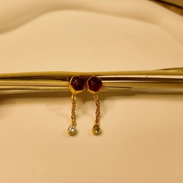 Gold_And_Red_Ruby_Hydro_And_Crystal,_Silver_925_With_Plating_Earring_For_Women