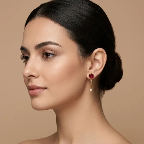 Gold_And_Red_Ruby_Hydro_And_Crystal,_Silver_925_With_Plating_Earring_For_Women