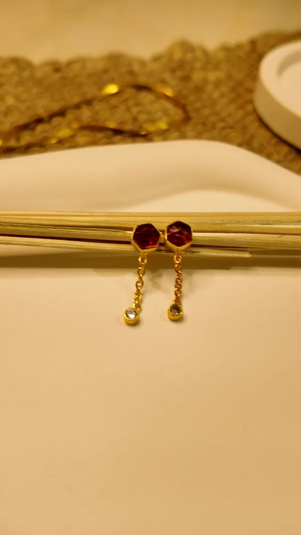 Gold_And_Red_Ruby_Hydro_And_Crystal,_Silver_925_With_Plating_Earring_For_Women