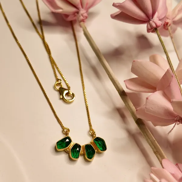 Gold_And_Green_Hydro_Silver_With_Plating_Necklace__For_Women