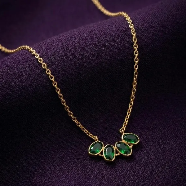 Gold_And_Green_Hydro_Silver_With_Plating_Necklace__For_Women
