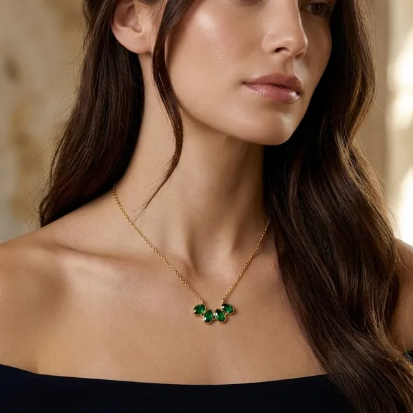 Gold_And_Green_Hydro_Silver_With_Plating_Necklace__For_Women