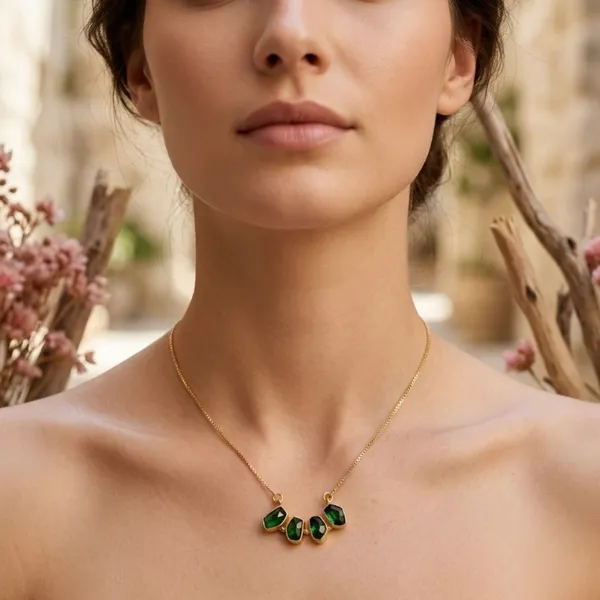 Gold_And_Green_Hydro_Silver_With_Plating_Necklace__For_Women