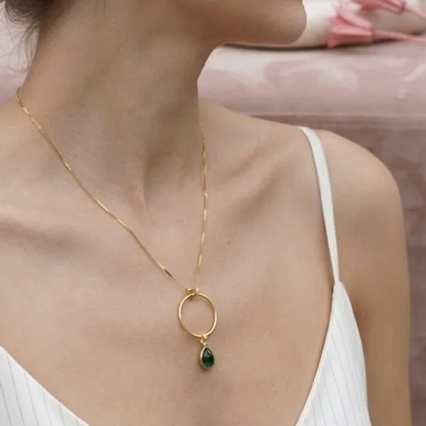 Gold_And_Green_Hydro,_Silver_With_Plating_Chain_With_Pendent_For_Women