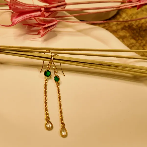 Gold_And_Green_Hydro_And_Crystal,_Silver_925_With_Plating_Earrings_For_Women