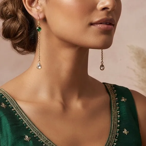 Gold_And_Green_Hydro_And_Crystal,_Silver_925_With_Plating_Earrings_For_Women