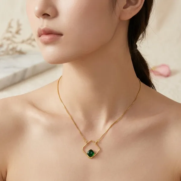 Gold_And_Green_Hydro,_Silver_With_Plating_Chain_With_Pendent_For_Women
