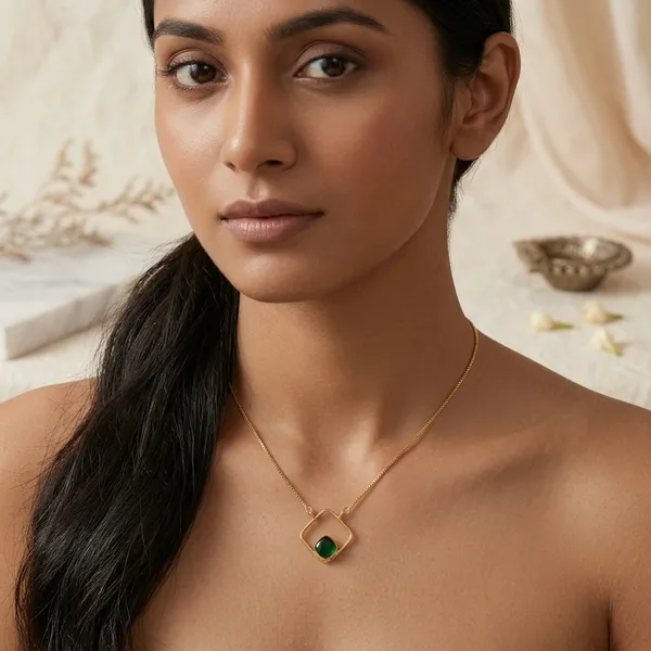Gold_And_Green_Hydro,_Silver_With_Plating_Chain_With_Pendent_For_Women
