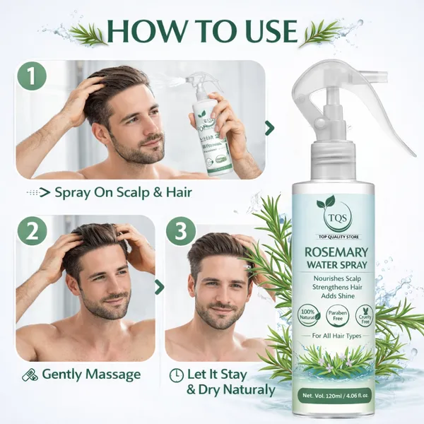 TQS_Rosemary_Water_Spray_120ml_for_Hair_Growth_|_Anti_Hair_Fall_Hair_Spray_|_Rosemary_Hair_Mist_for_Strong_Thick_Hair_|_Herbal_Hair_Tonic_Spray_|_Natural_Scalp_Nourishing_Spray_for_Men_Women_|_Paraben