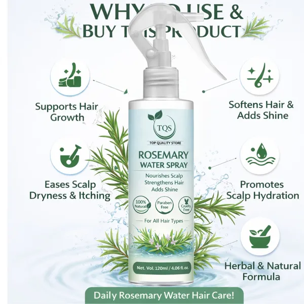 TQS_Rosemary_Water_Spray_120ml_for_Hair_Growth_|_Anti_Hair_Fall_Hair_Spray_|_Rosemary_Hair_Mist_for_Strong_Thick_Hair_|_Herbal_Hair_Tonic_Spray_|_Natural_Scalp_Nourishing_Spray_for_Men_Women_|_Paraben