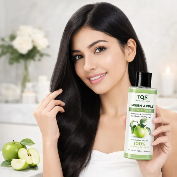 TQS_Green_Apple_Shampoo_&_Conditioner_|_Shine_&_Gloss_Hair_Cleanser_with_Botanical_Extracts_|_Ayurvedic_Formula_for_Smooth,_Healthy_&_Shiny_Hair_|_Sulphate_&_Paraben_Free_|_100_ml