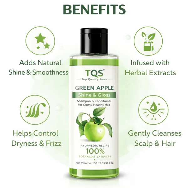 TQS_Green_Apple_Shampoo_&_Conditioner_|_Shine_&_Gloss_Hair_Cleanser_with_Botanical_Extracts_|_Ayurvedic_Formula_for_Smooth,_Healthy_&_Shiny_Hair_|_Sulphate_&_Paraben_Free_|_100_ml