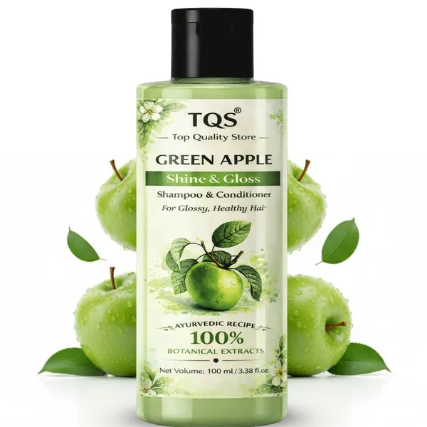 TQS_Green_Apple_Shampoo_&_Conditioner_|_Shine_&_Gloss_Hair_Cleanser_with_Botanical_Extracts_|_Ayurvedic_Formula_for_Smooth,_Healthy_&_Shiny_Hair_|_Sulphate_&_Paraben_Free_|_100_ml