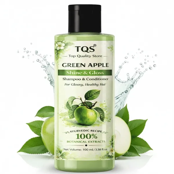 TQS_Green_Apple_Shampoo_&_Conditioner_|_Shine_&_Gloss_Hair_Cleanser_with_Botanical_Extracts_|_Ayurvedic_Formula_for_Smooth,_Healthy_&_Shiny_Hair_|_Sulphate_&_Paraben_Free_|_100_ml