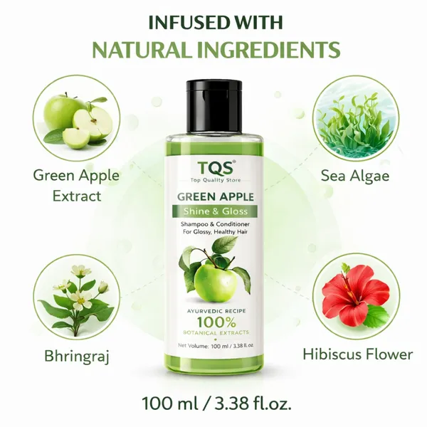 TQS_Green_Apple_Shampoo_&_Conditioner_|_Shine_&_Gloss_Hair_Cleanser_with_Botanical_Extracts_|_Ayurvedic_Formula_for_Smooth,_Healthy_&_Shiny_Hair_|_Sulphate_&_Paraben_Free_|_100_ml