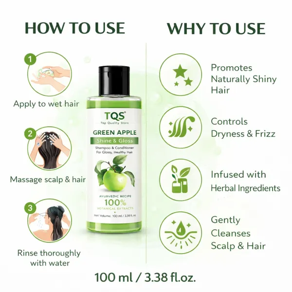TQS_Green_Apple_Shampoo_&_Conditioner_|_Shine_&_Gloss_Hair_Cleanser_with_Botanical_Extracts_|_Ayurvedic_Formula_for_Smooth,_Healthy_&_Shiny_Hair_|_Sulphate_&_Paraben_Free_|_100_ml