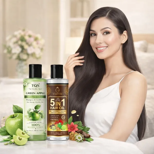 TQS_Top_Quality_Store_Green_Apple_Shampoo_with_Amla_&_3_in_1_Hair_Oil_enriched_with_Bhringraj,_Fenugreek_and_Herbal_Extracts,_Ayurvedic_Hair_Care_Combo_for_Strong,_Smooth_&_Shiny_Hair