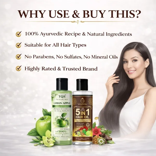 TQS_Top_Quality_Store_Green_Apple_Shampoo_with_Amla_&_3_in_1_Hair_Oil_enriched_with_Bhringraj,_Fenugreek_and_Herbal_Extracts,_Ayurvedic_Hair_Care_Combo_for_Strong,_Smooth_&_Shiny_Hair