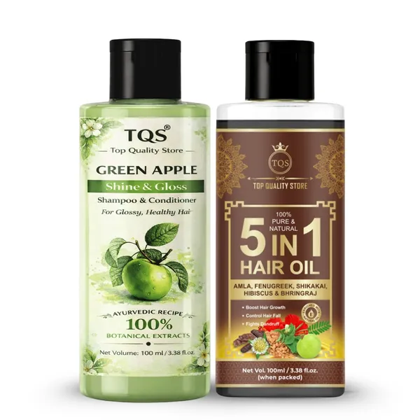 TQS_Top_Quality_Store_Green_Apple_Shampoo_with_Amla_&_3_in_1_Hair_Oil_enriched_with_Bhringraj,_Fenugreek_and_Herbal_Extracts,_Ayurvedic_Hair_Care_Combo_for_Strong,_Smooth_&_Shiny_Hair