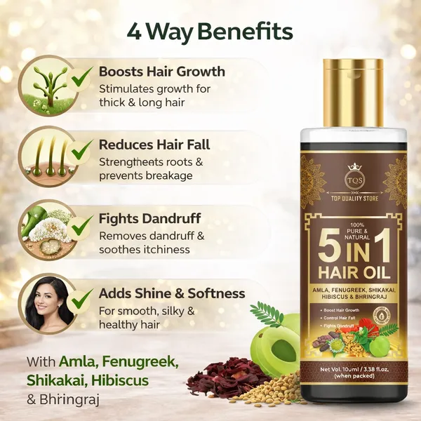5_in_1_Hair_Oil_with_Amla,_Fenugreek,_Shikakai,_Hibiscus_&_Bhringraj_|_Herbal_Hair_Oil_for_Strong,_Smooth_&_Healthy_Hair_|_Natural_Daily_Use_Hair_Care_Oil_for_Men_&_Women_|_Non_Sticky_Hair_Oil_by_Top