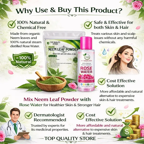 Organic_Neem_Leaf_Powder_with_100%_Natural_Rose_Water_Combo_for_Face_Pack,_Skin_Care,_Hair_Care,_Oil_Control,_Herbal_Beauty_Powder_&_Steam_Distilled_Rose_Water_for_Daily_Skin_Care_Routine